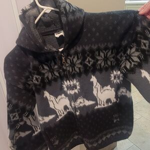 Gray and Black Alpaca Patterned Hoodie